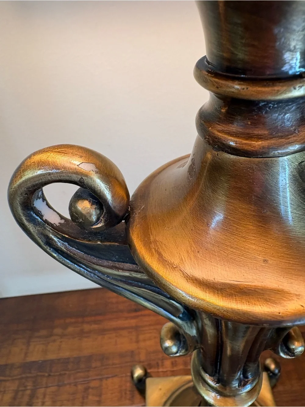 Vintage Lamp Featuring Brass Finish And Unique Geometric-Patterned Lamp Shade - Picture 8 of 16